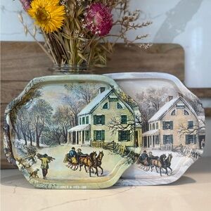 Vintage Winter Scene Decorative Trays